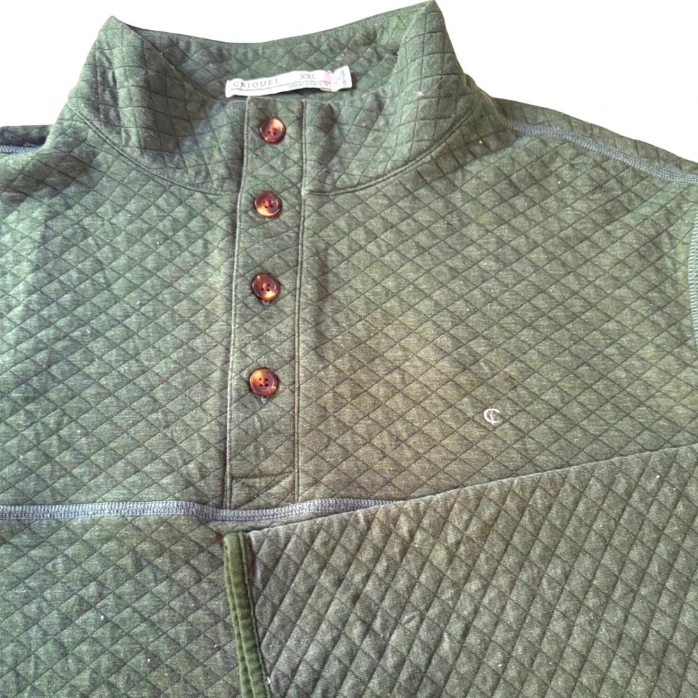 Criquet Mens Green Quilted‎ Pullover Sweatshirt Diamond Knit Mock Neck XXL